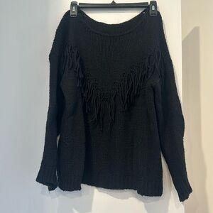 Black sweater with particular front, scoop neck